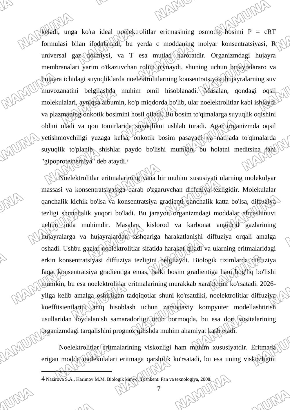 Organizmning biologik suyuqliklari elektrolit va noelektrolitlar eritmalari sifatida — mustaqil ish, 7-varaq