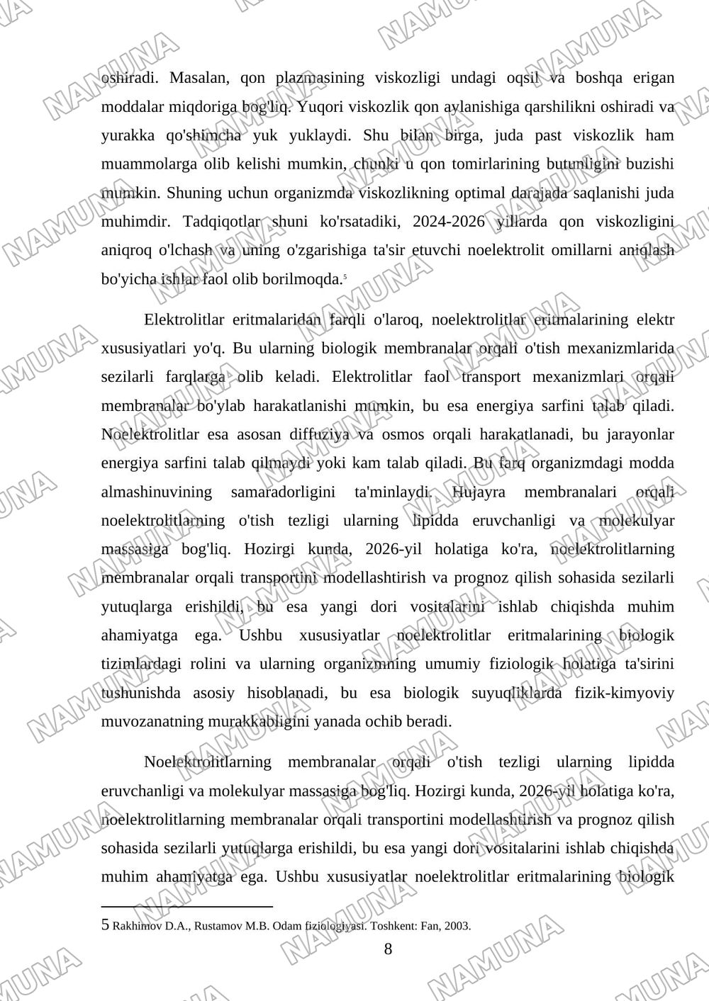 Organizmning biologik suyuqliklari elektrolit va noelektrolitlar eritmalari sifatida — mustaqil ish, 8-varaq