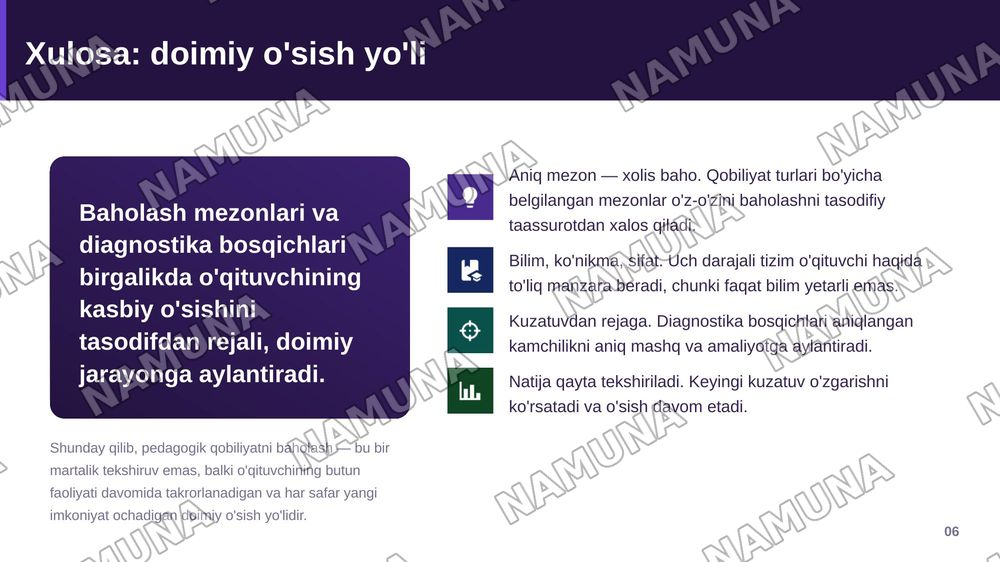 Shaxsiy pedagogik qobiliyatlarini baholash mezonlarini ishlab chiqish va o'z-o'zini diagnostika qilish — zamonaviy taqdimot, 7-slayd