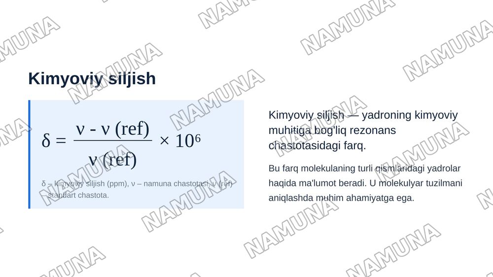 Yadro magnit rezonansi spektorskopiyasini mohiyati va uning tajribada qoʻlllash — zamonaviy taqdimot, 5-slayd