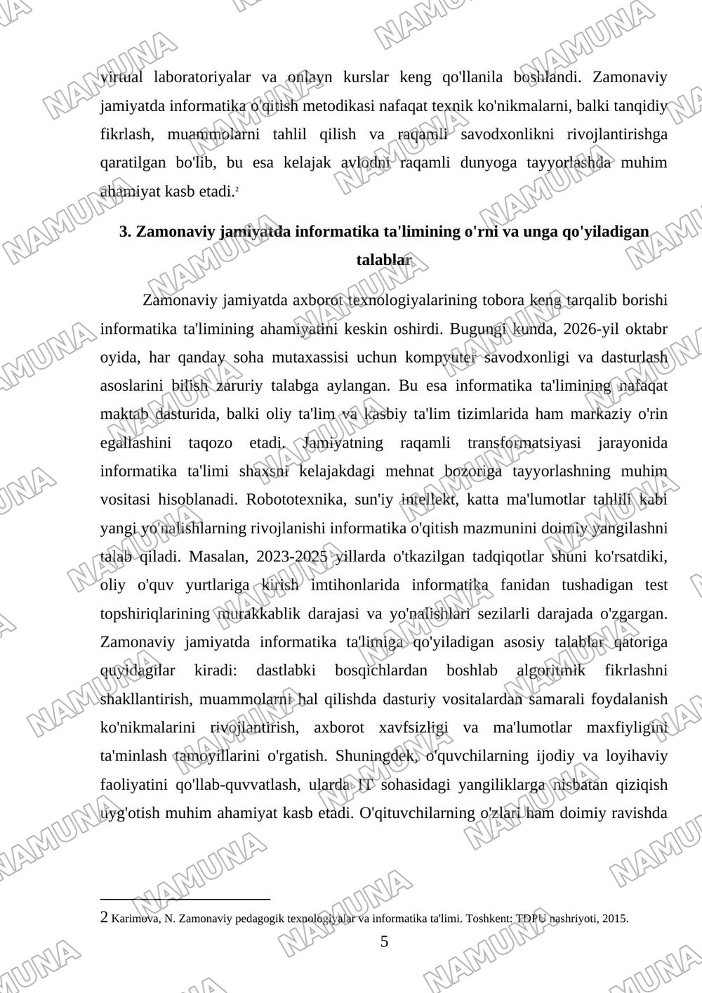 Informatika o'qitish metodikasining rivojlanish bosqichlari va zamonaviy jamiyatdagi o'rni — referat, 5-varaq