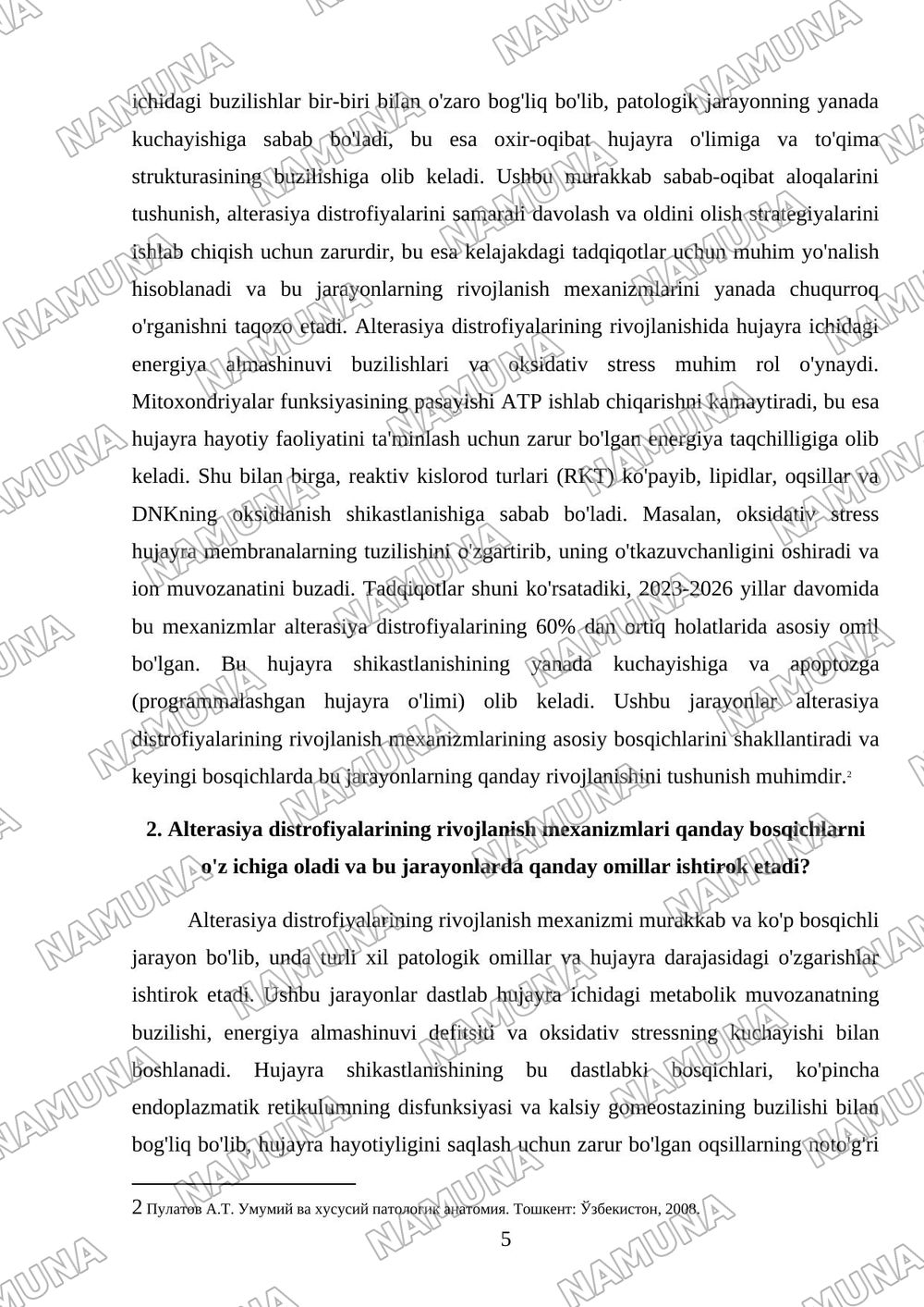 Alterasiya Distrofiyalar sabablari rivojlanish mexanizimi turlari — mustaqil ish, 5-varaq