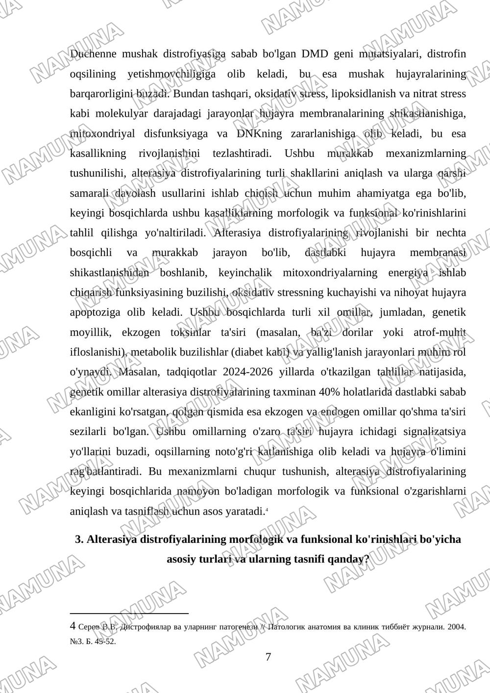 Alterasiya Distrofiyalar sabablari rivojlanish mexanizimi turlari — mustaqil ish, 7-varaq