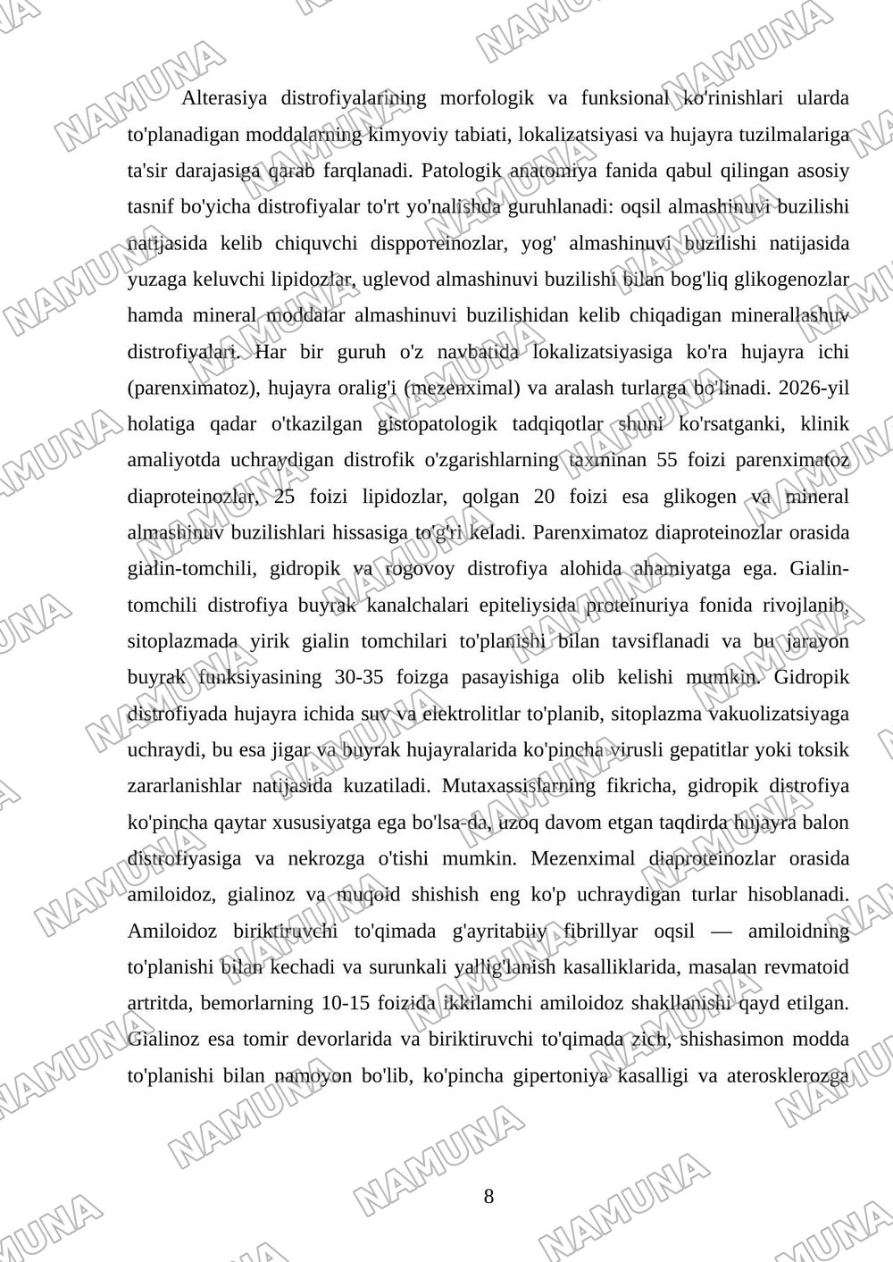 Alterasiya Distrofiyalar sabablari rivojlanish mexanizimi turlari — mustaqil ish, 8-varaq