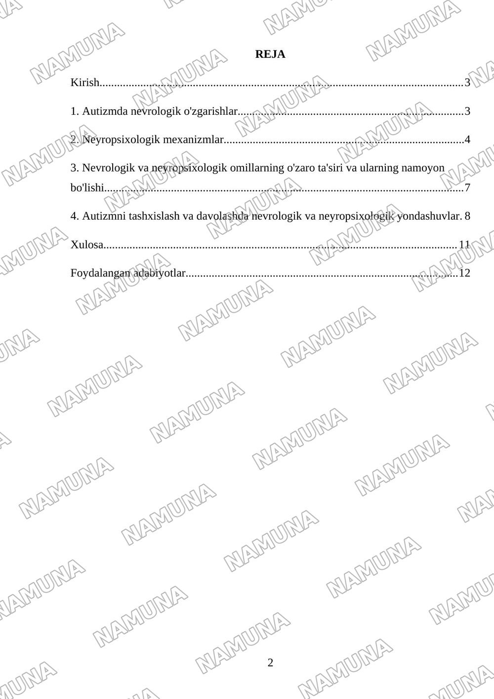Autizm spektri buzilishlarida nevrologik va neyropsixologik omillarning urni — referat, 2-varaq