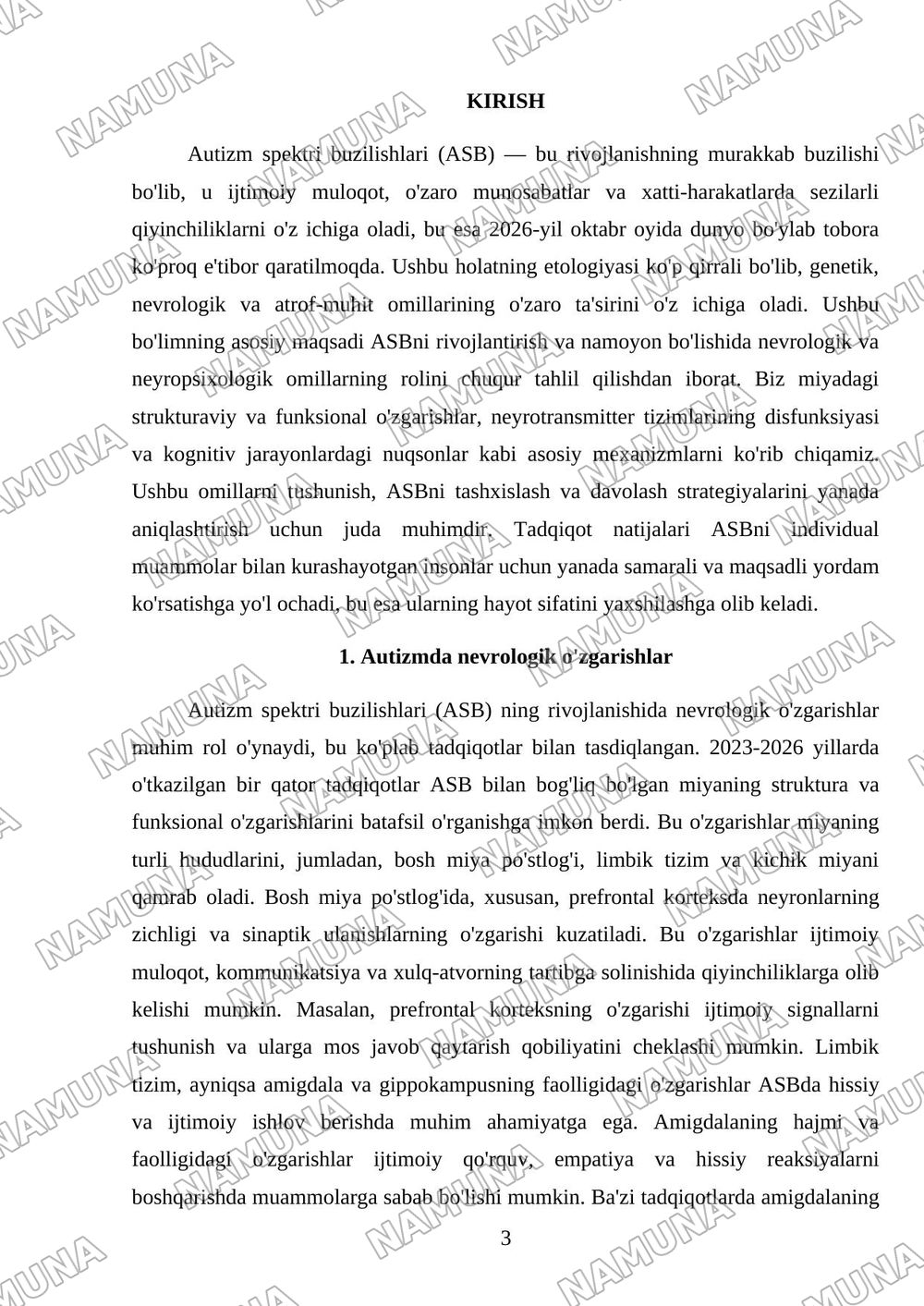 Autizm spektri buzilishlarida nevrologik va neyropsixologik omillarning urni — referat, 3-varaq