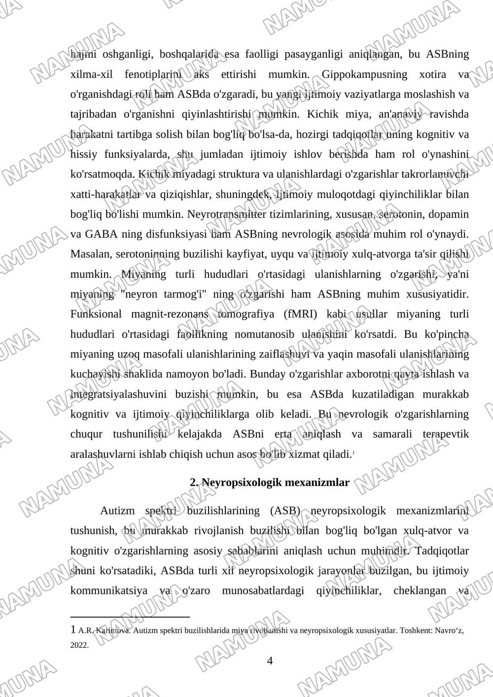 Autizm spektri buzilishlarida nevrologik va neyropsixologik omillarning urni — referat, 4-varaq