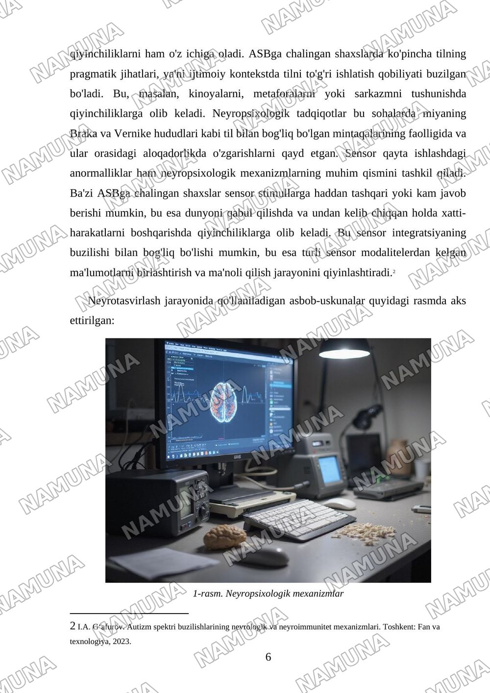 Autizm spektri buzilishlarida nevrologik va neyropsixologik omillarning urni — referat, 6-varaq
