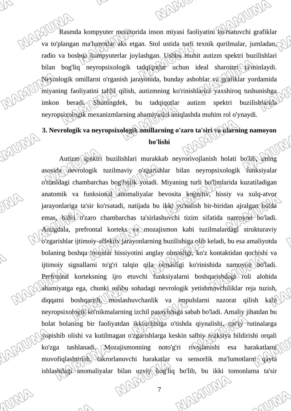 Autizm spektri buzilishlarida nevrologik va neyropsixologik omillarning urni — referat, 7-varaq