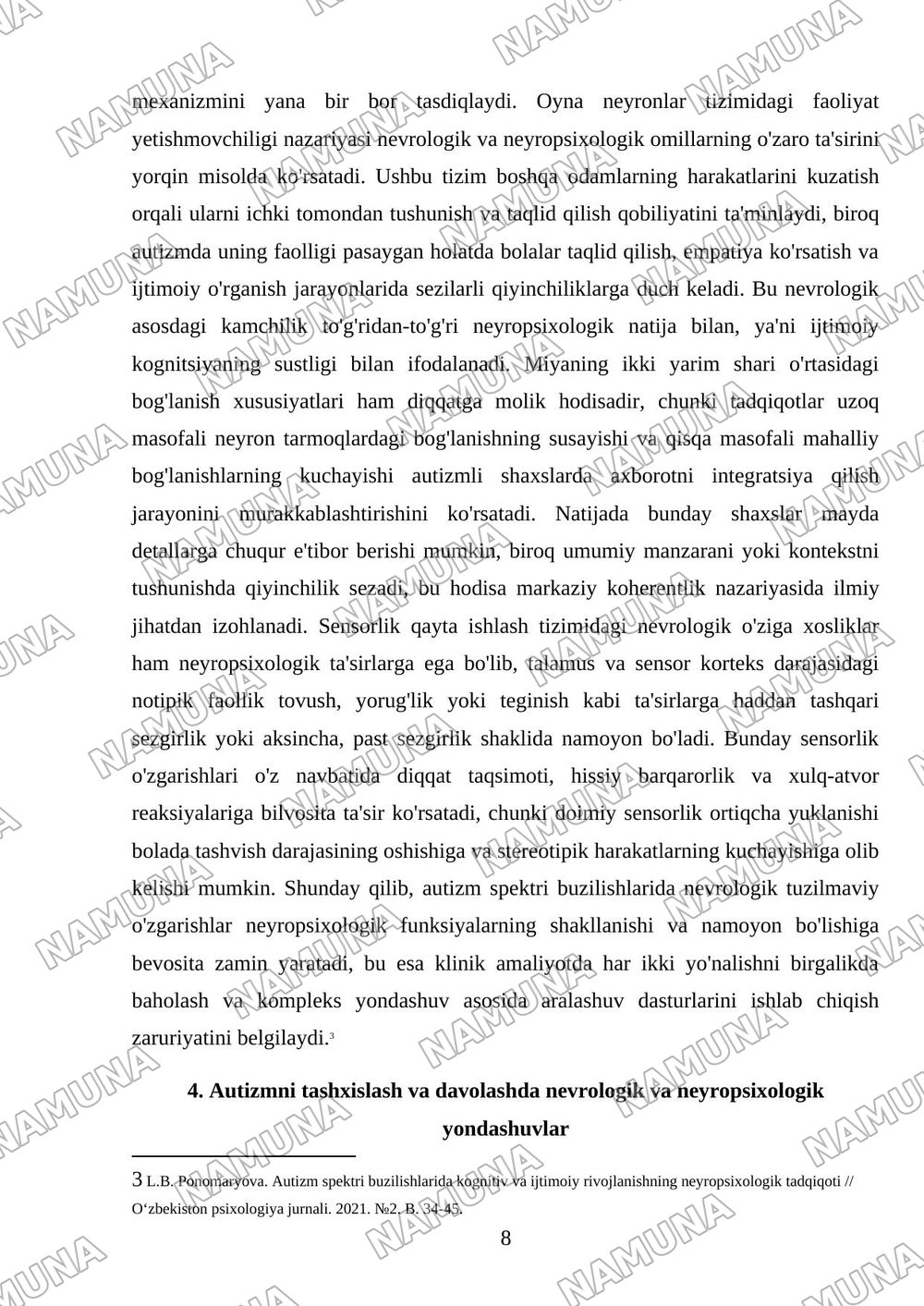 Autizm spektri buzilishlarida nevrologik va neyropsixologik omillarning urni — referat, 8-varaq