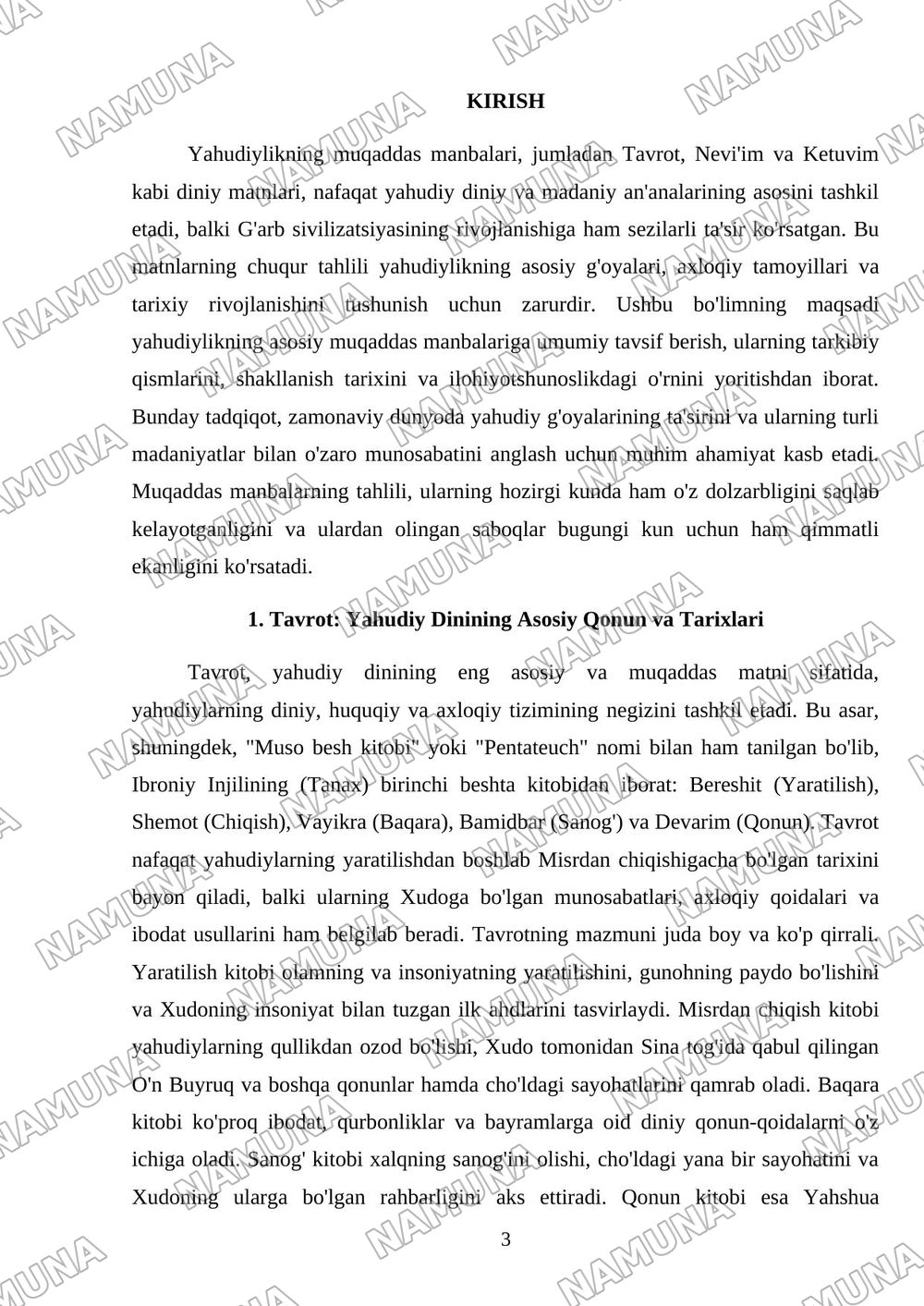 Yahudiylik muqaddas manbalari — mustaqil ish, 3-varaq