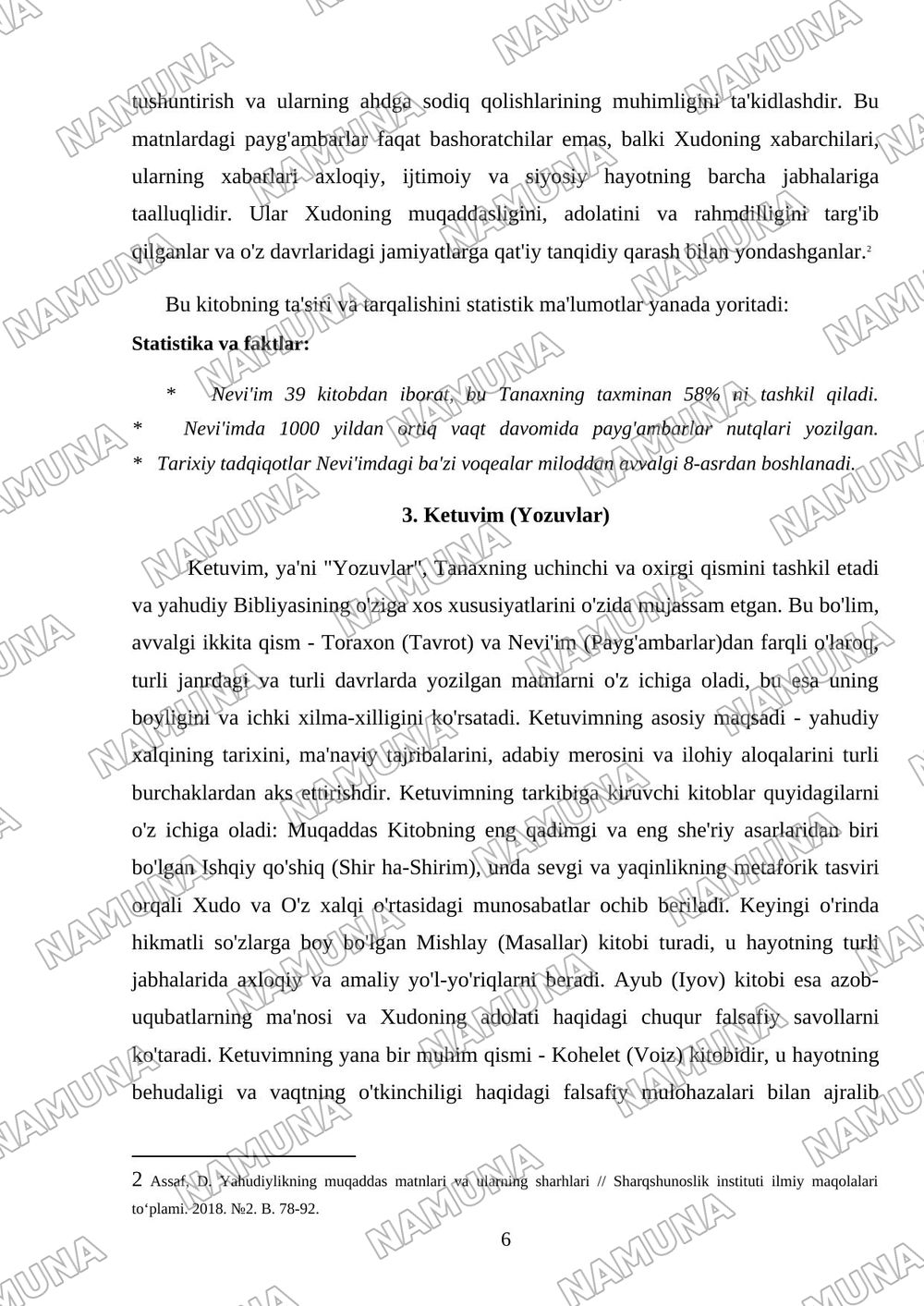 Yahudiylik muqaddas manbalari — mustaqil ish, 6-varaq