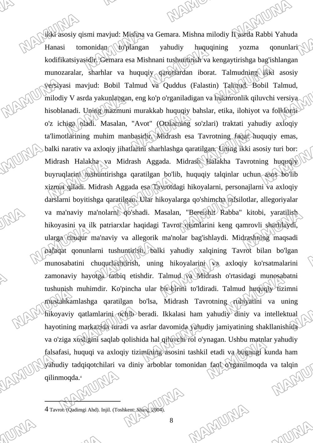 Yahudiylik muqaddas manbalari — mustaqil ish, 8-varaq
