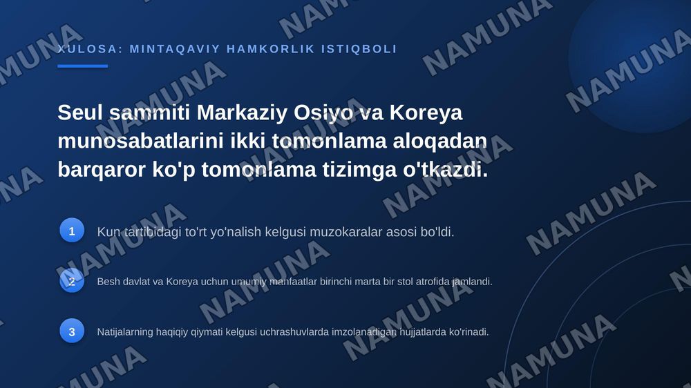 Birinchi "Markaziy Osiyo va Koreya sammiti, Seul, 16-sentabr 2026. — zamonaviy taqdimot, 7-slayd