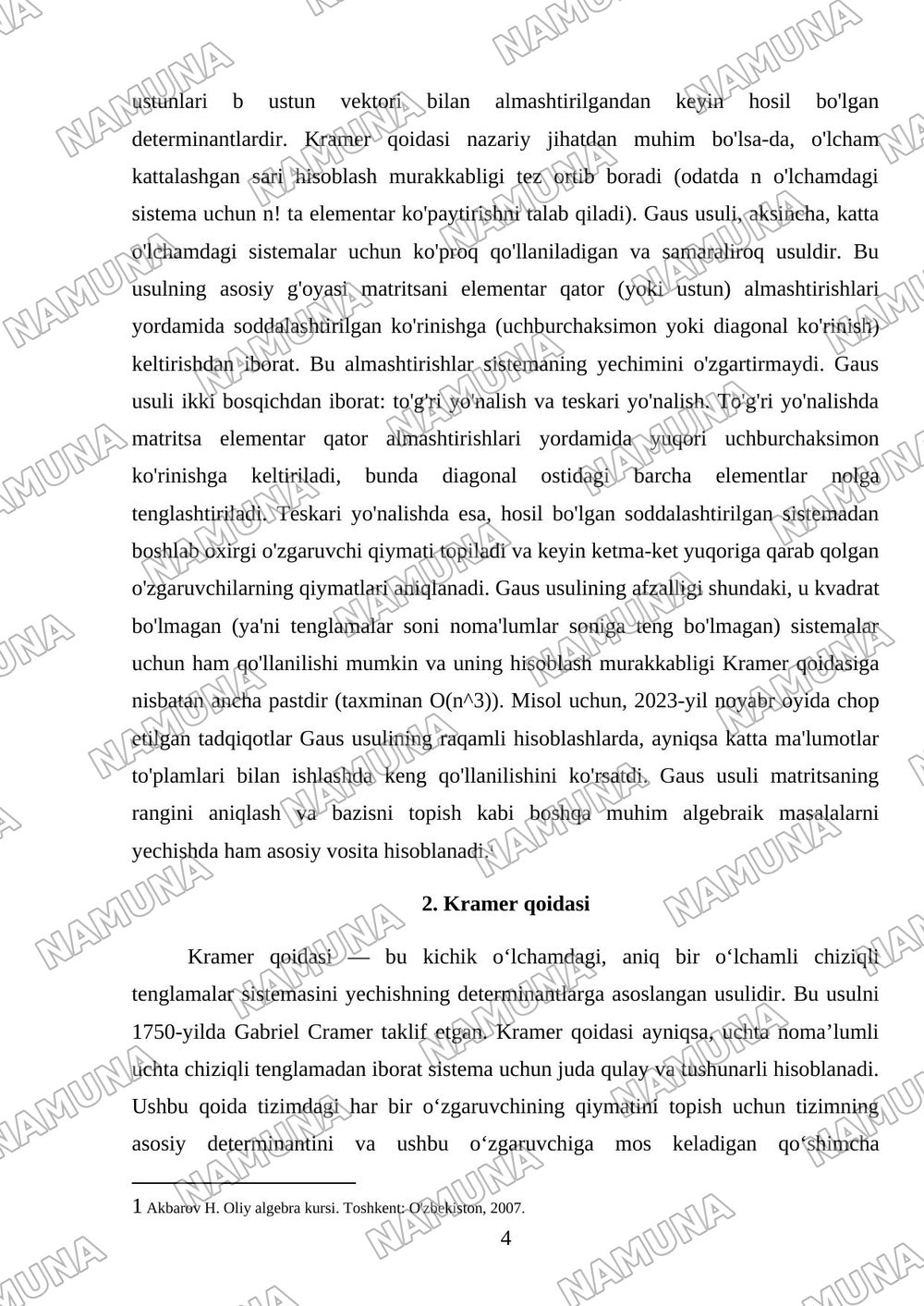 Chiziqli tenglamalar sistemasi. Kramer qoidasi Gaus usuli — mustaqil ish, 4-varaq