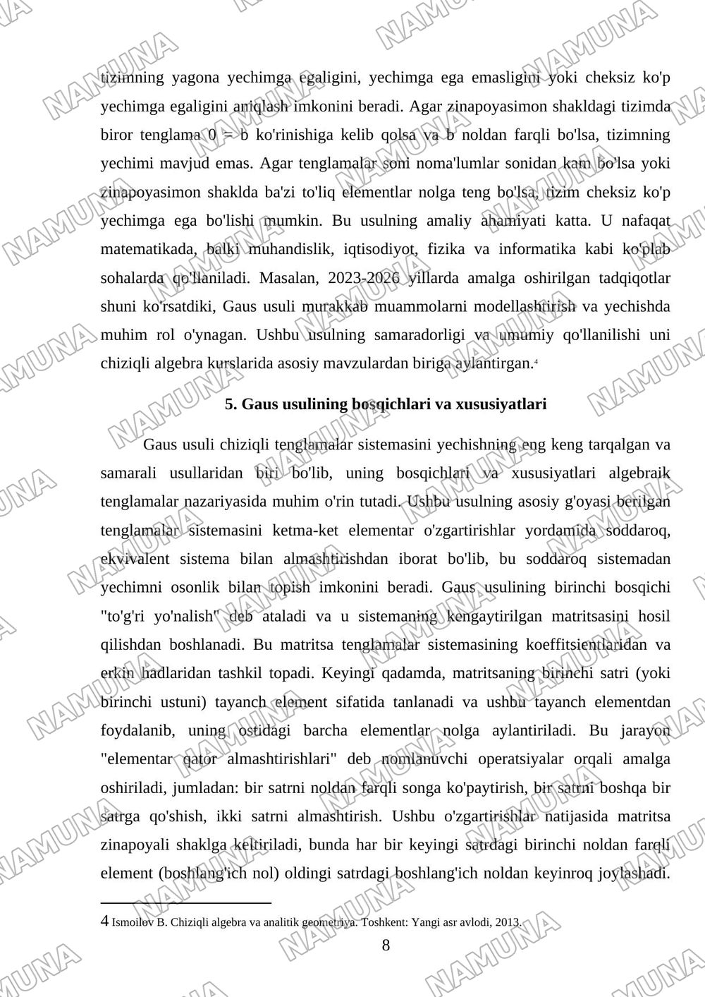 Chiziqli tenglamalar sistemasi. Kramer qoidasi Gaus usuli — mustaqil ish, 8-varaq