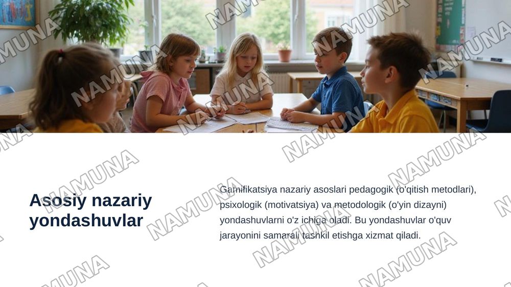Gamifikatsiya metodini boshlang‘ich ta’lim jarayonida qo‘llash mexanizimini shakillantirishning nazariy asoslari ilmiy ishni 1-bobni Maqsad vazifasi predmeti — zamonaviy taqdimot, 8-slayd