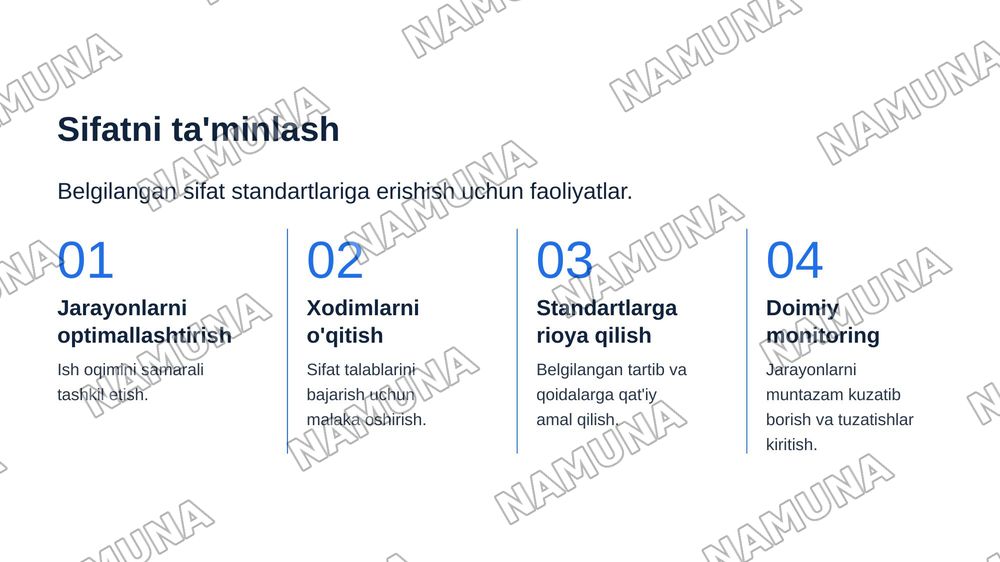 3.Loyihani boshqarishda sifatini boshqarishining asosiy tushunchalari va toifalari — zamonaviy taqdimot, 8-slayd