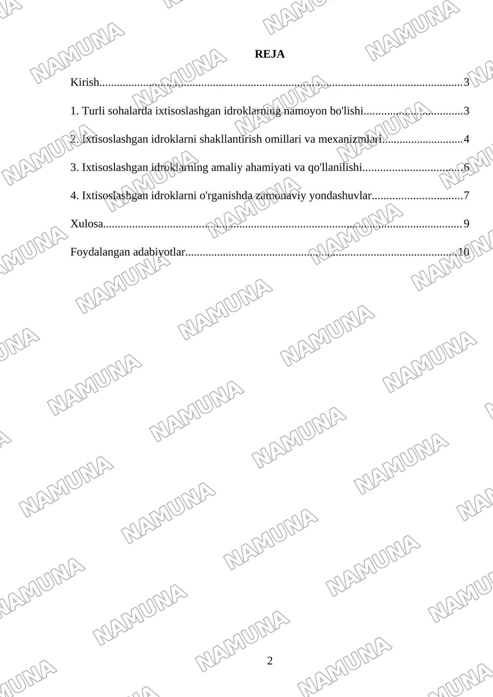 Ixtisoslashgan idroklar tavsifi — mustaqil ish, 2-varaq