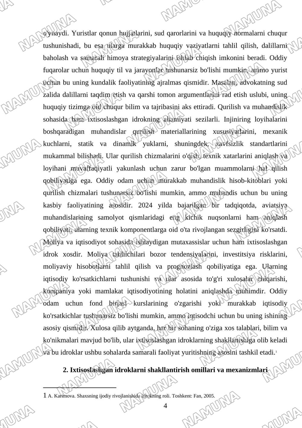 Ixtisoslashgan idroklar tavsifi — mustaqil ish, 4-varaq