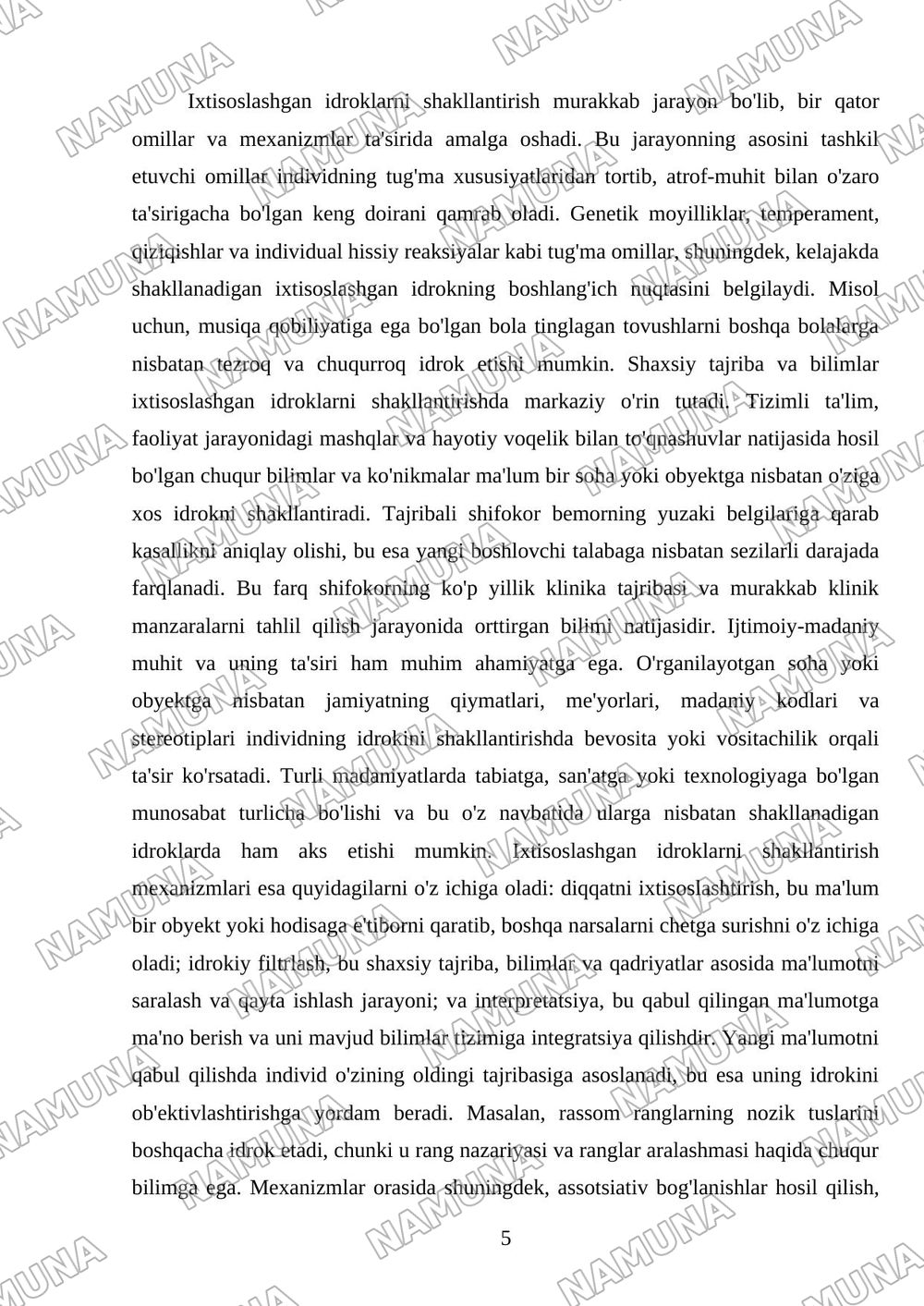Ixtisoslashgan idroklar tavsifi — mustaqil ish, 5-varaq