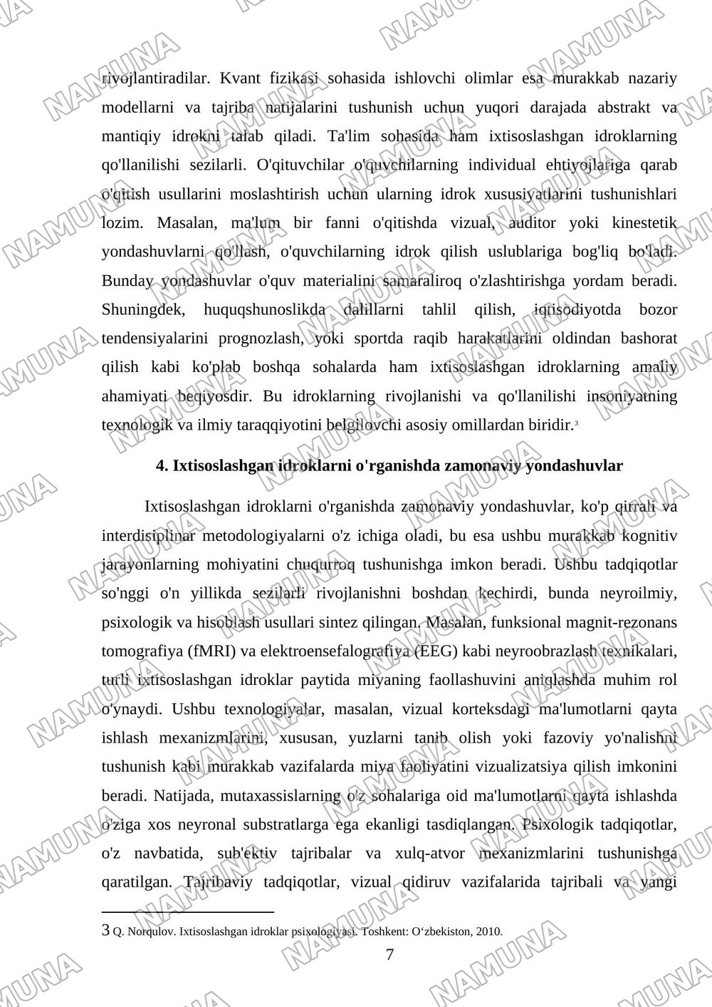 Ixtisoslashgan idroklar tavsifi — mustaqil ish, 7-varaq