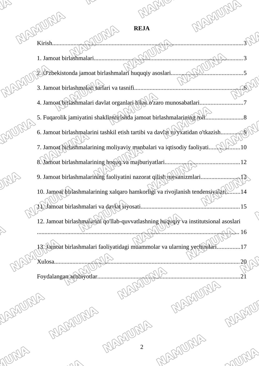 Jamoat birlashmalari togrisida — mustaqil ish, 2-varaq