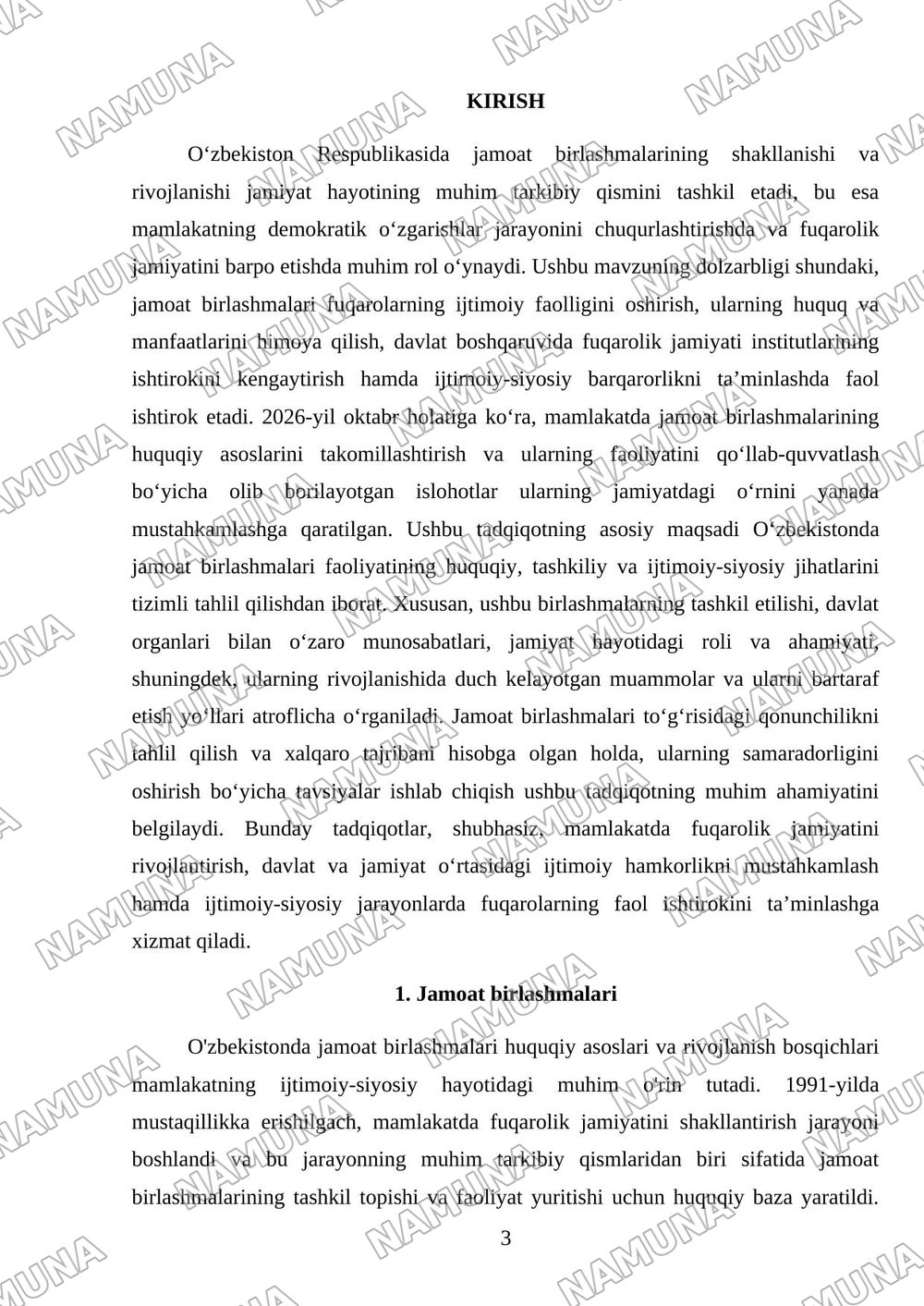 Jamoat birlashmalari togrisida — mustaqil ish, 3-varaq