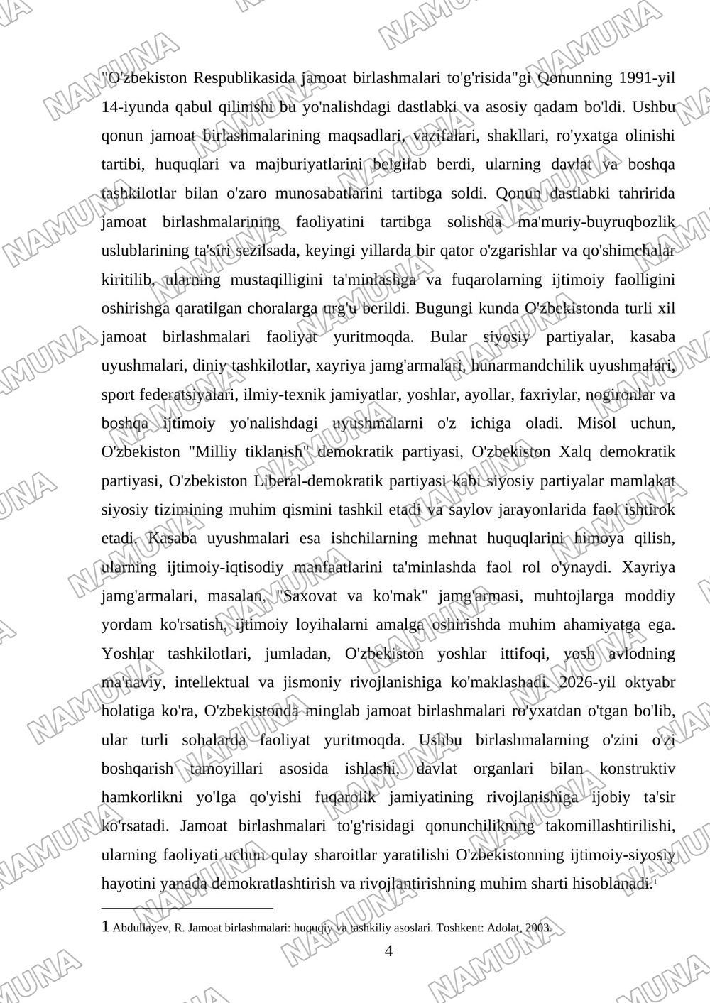 Jamoat birlashmalari togrisida — mustaqil ish, 4-varaq
