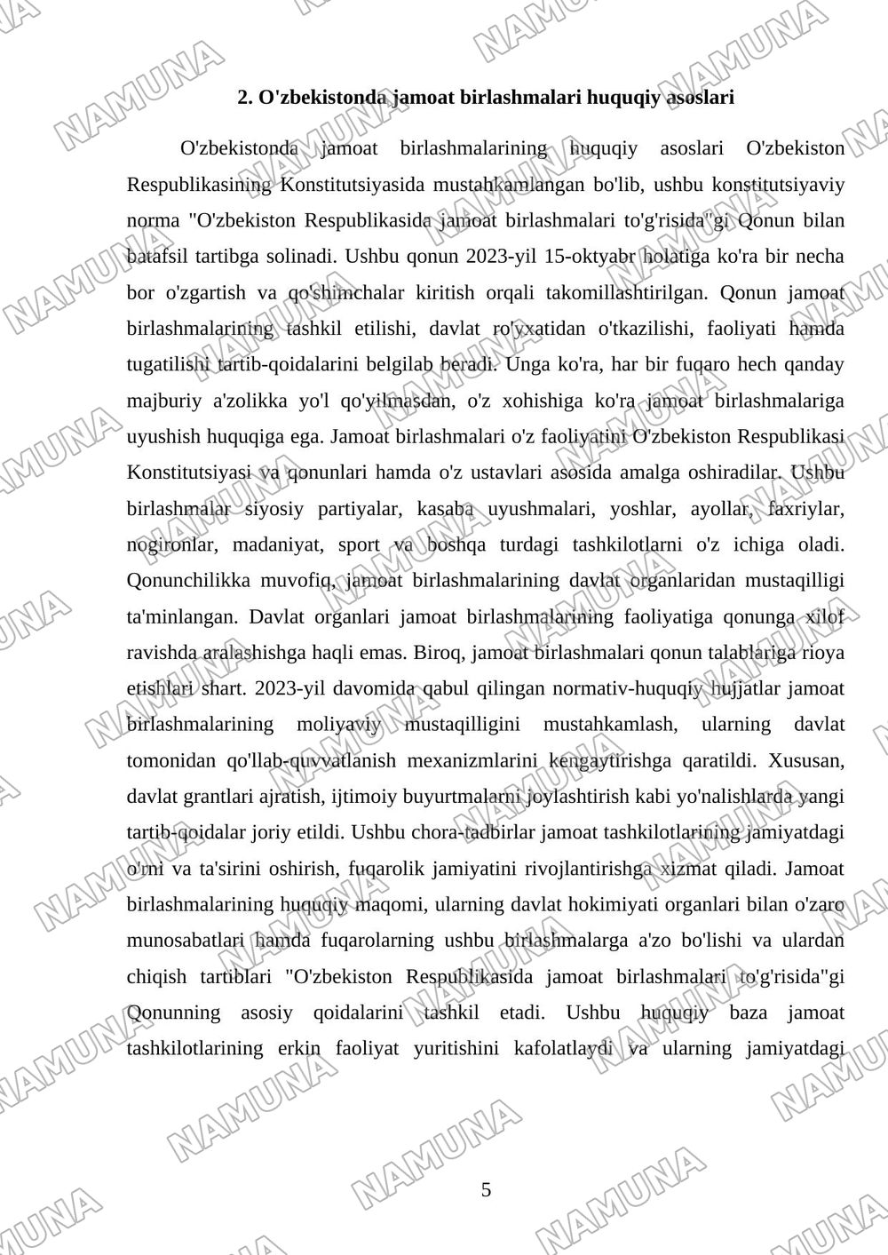 Jamoat birlashmalari togrisida — mustaqil ish, 5-varaq