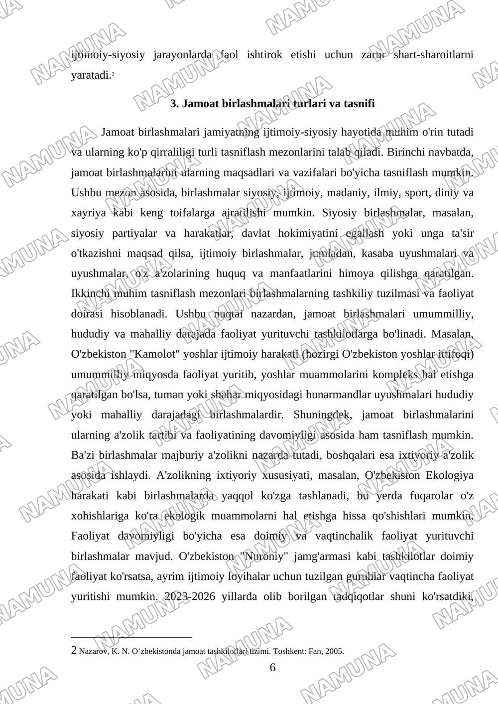 Jamoat birlashmalari togrisida — mustaqil ish, 6-varaq
