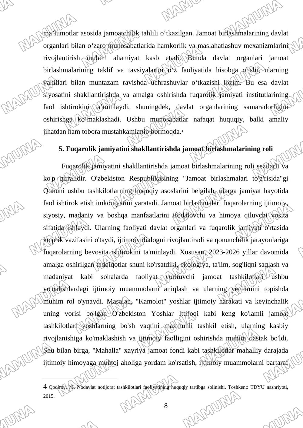 Jamoat birlashmalari togrisida — mustaqil ish, 8-varaq
