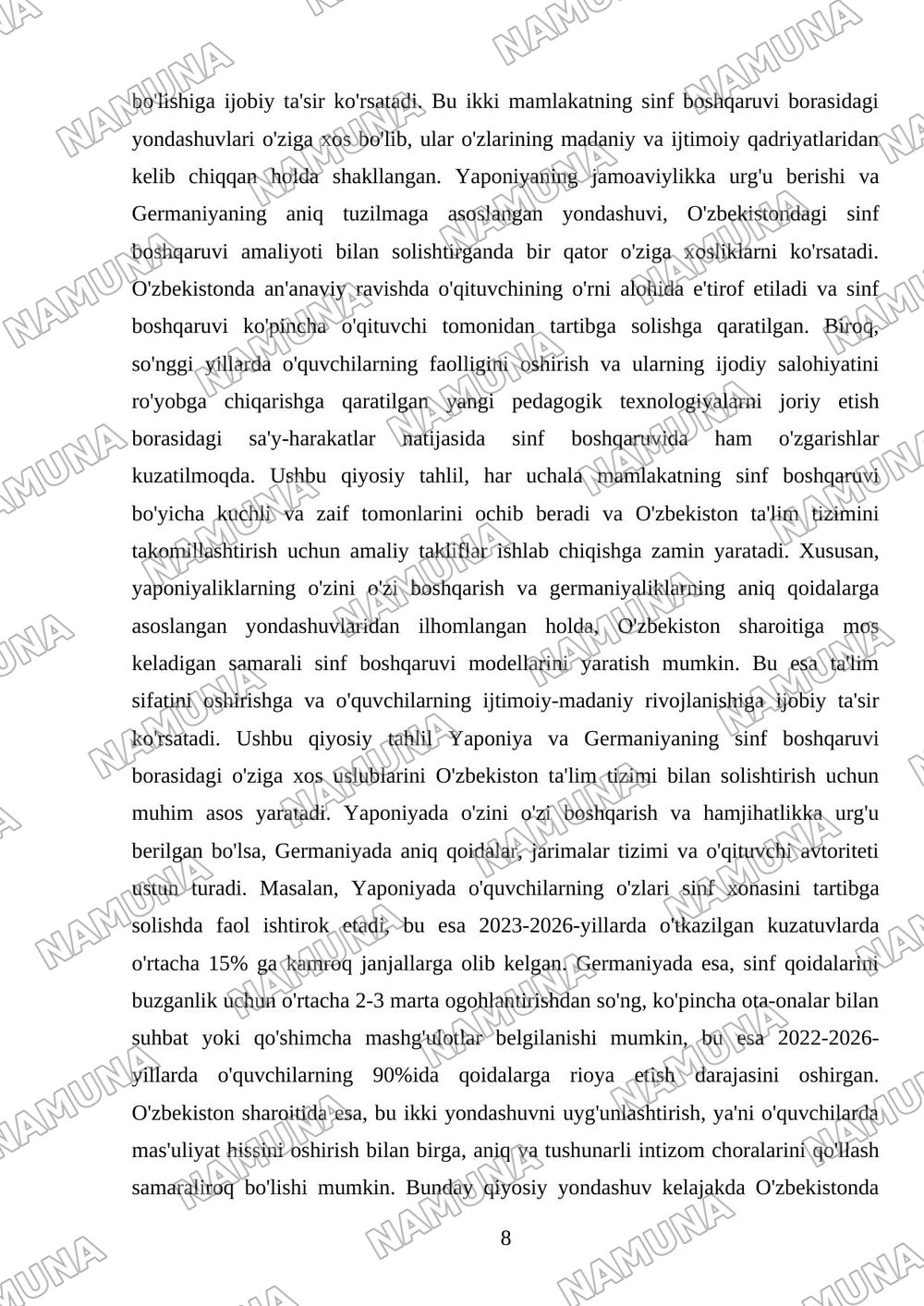 Xorijiy mamlakatlarda sinf boshqaruvi tajribasini qiyosiy tahlil qilish 2ta xorijiy mamlakat tanlanadi yaponiya germaniya Kirish: sinf boshqaruvj tushunchasi va uning ahamiyati haqida qisqacha malumot — mustaqil ish, 8-varaq