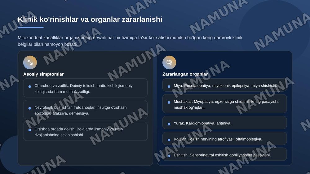 Mitoxondrial kasalliklar va gipoenergetik holatlar — zamonaviy taqdimot, 8-slayd