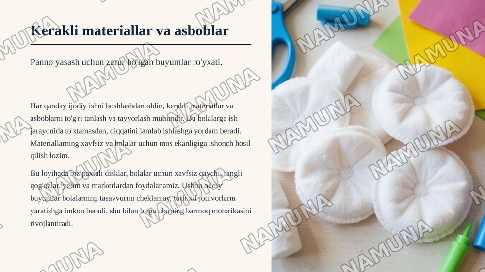 2-sinf texnalogiya darsligida Paxtali disklardan
jonivorli pannolar yasaymiz — zamonaviy taqdimot, 5-slayd