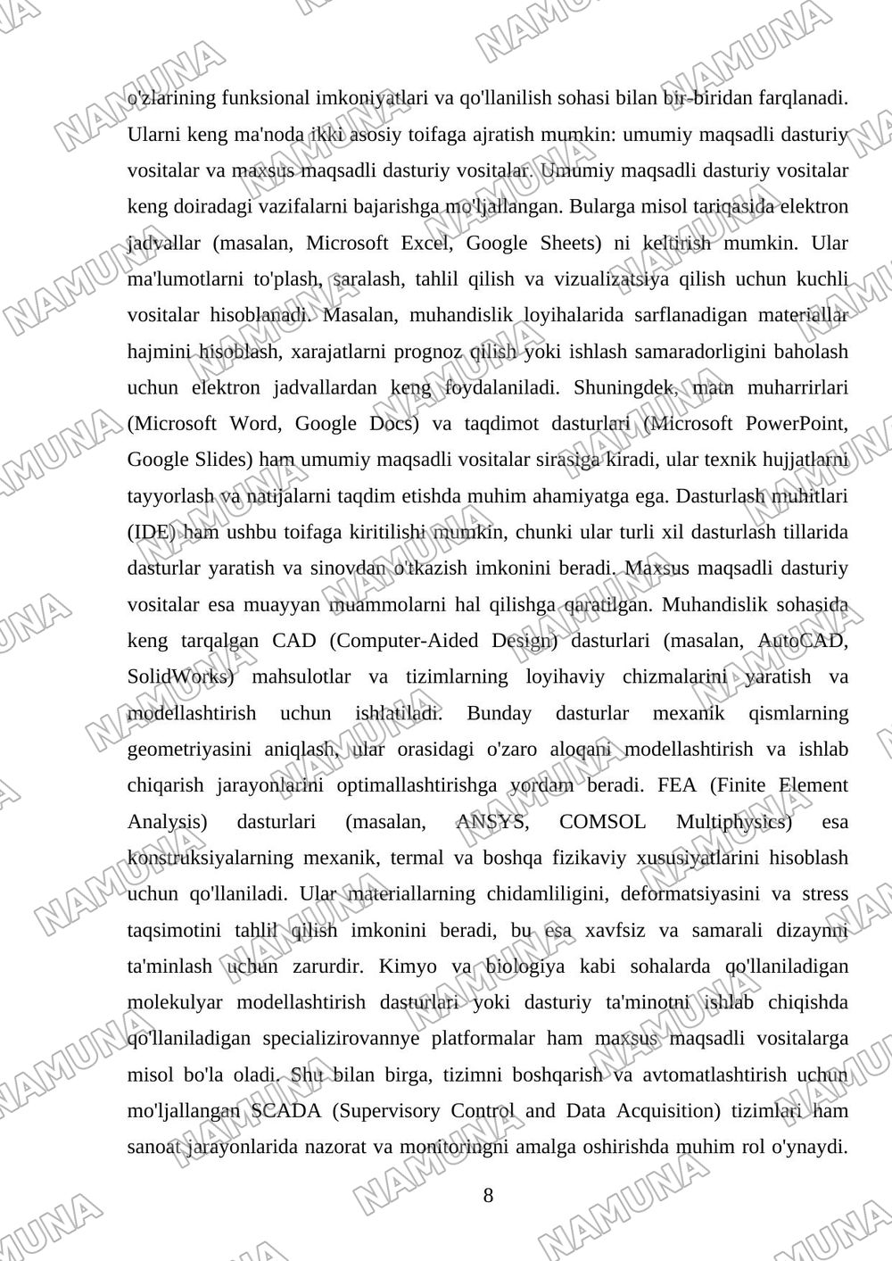 Mavzu: Texnik tizimlarda masalalarni yechishda amaliy dasturiy vositalar. — mustaqil ish, 8-varaq
