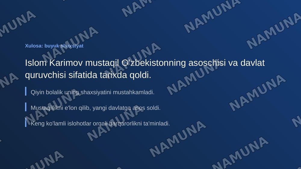 Oʻzbekiston respublikasi birinchi prezidenti Islom Karimov hayoti... — zamonaviy taqdimot, 7-slayd