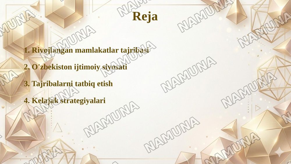 Rivojlangan mamlakatlarda ijtimoiy siyosat sohasida tajribalar va ulardan O’zbekistonda foydalanish yo’llari — 2-slayd