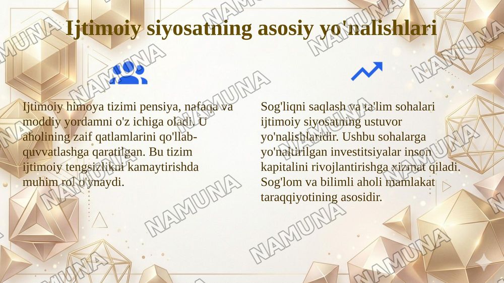 Rivojlangan mamlakatlarda ijtimoiy siyosat sohasida tajribalar va ulardan O’zbekistonda foydalanish yo’llari — 4-slayd