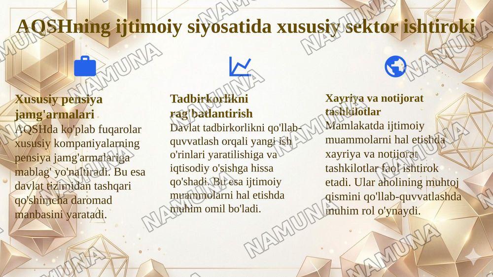 Rivojlangan mamlakatlarda ijtimoiy siyosat sohasida tajribalar va ulardan O’zbekistonda foydalanish yo’llari — 7-slayd