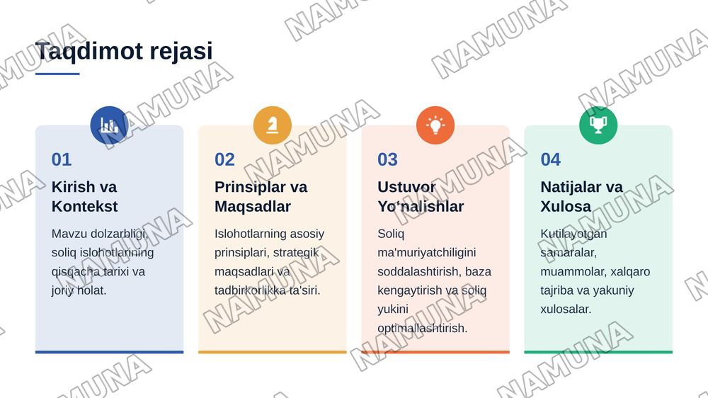 Oʻzbekistonda soliq islohotlarining ustuvor yoʻnalishlari — 2-slayd