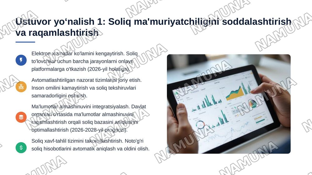 Oʻzbekistonda soliq islohotlarining ustuvor yoʻnalishlari — 8-slayd