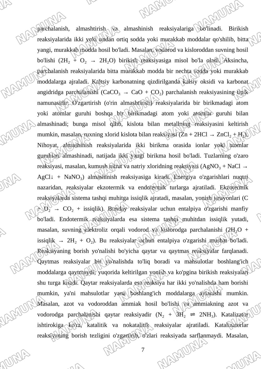 Kimyoviy reaksiyalar va sinflarga bulinishi — 7-varaq
