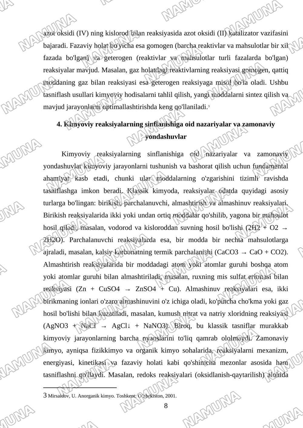 Kimyoviy reaksiyalar va sinflarga bulinishi — 8-varaq