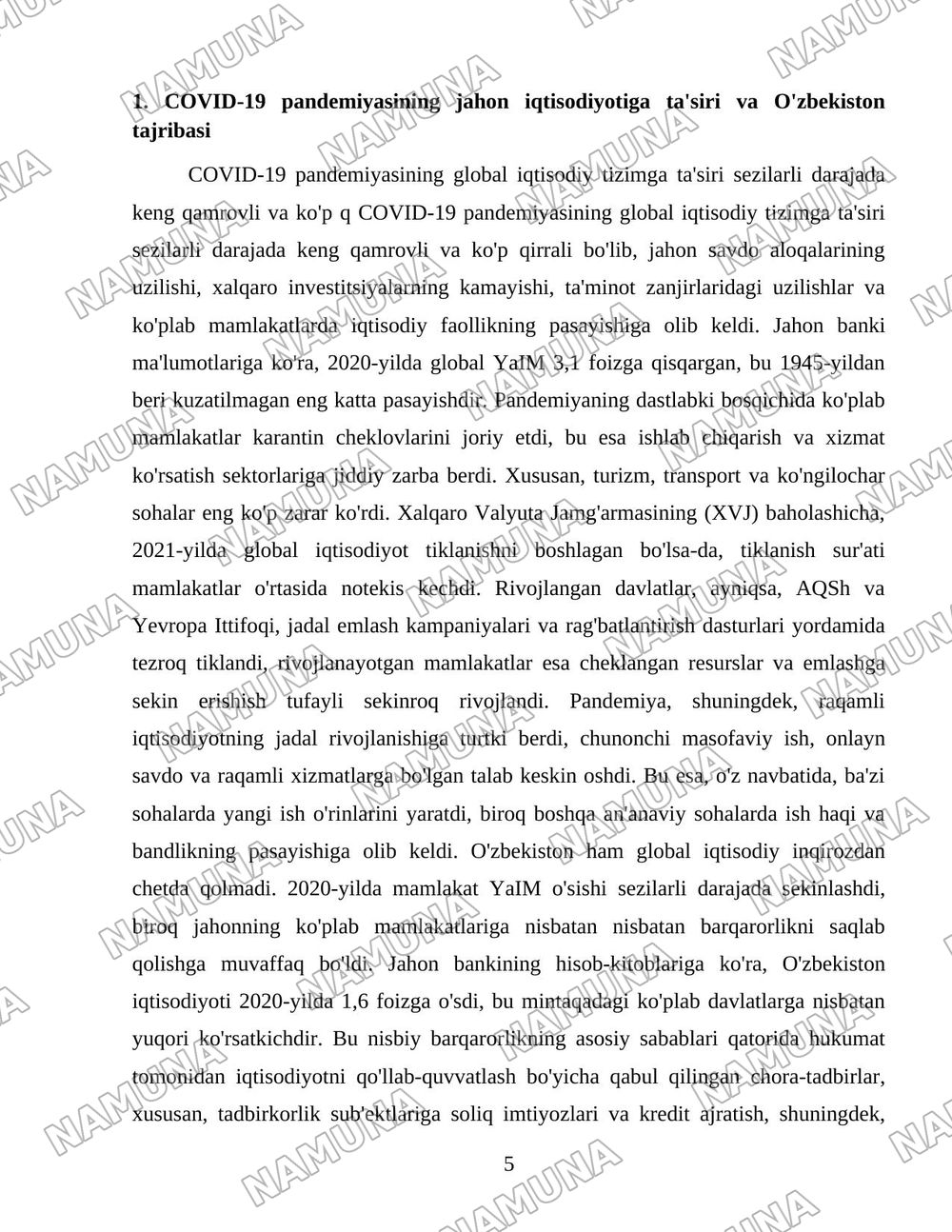 Oʻzbekistonda “Covid-19” pandemiyasining ijtimoiy-iqtisodiy oqibatlari — 5-varaq