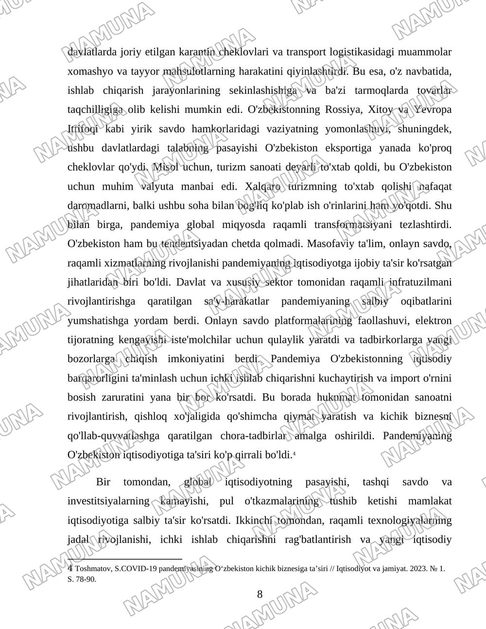 Oʻzbekistonda “Covid-19” pandemiyasining ijtimoiy-iqtisodiy oqibatlari — 8-varaq