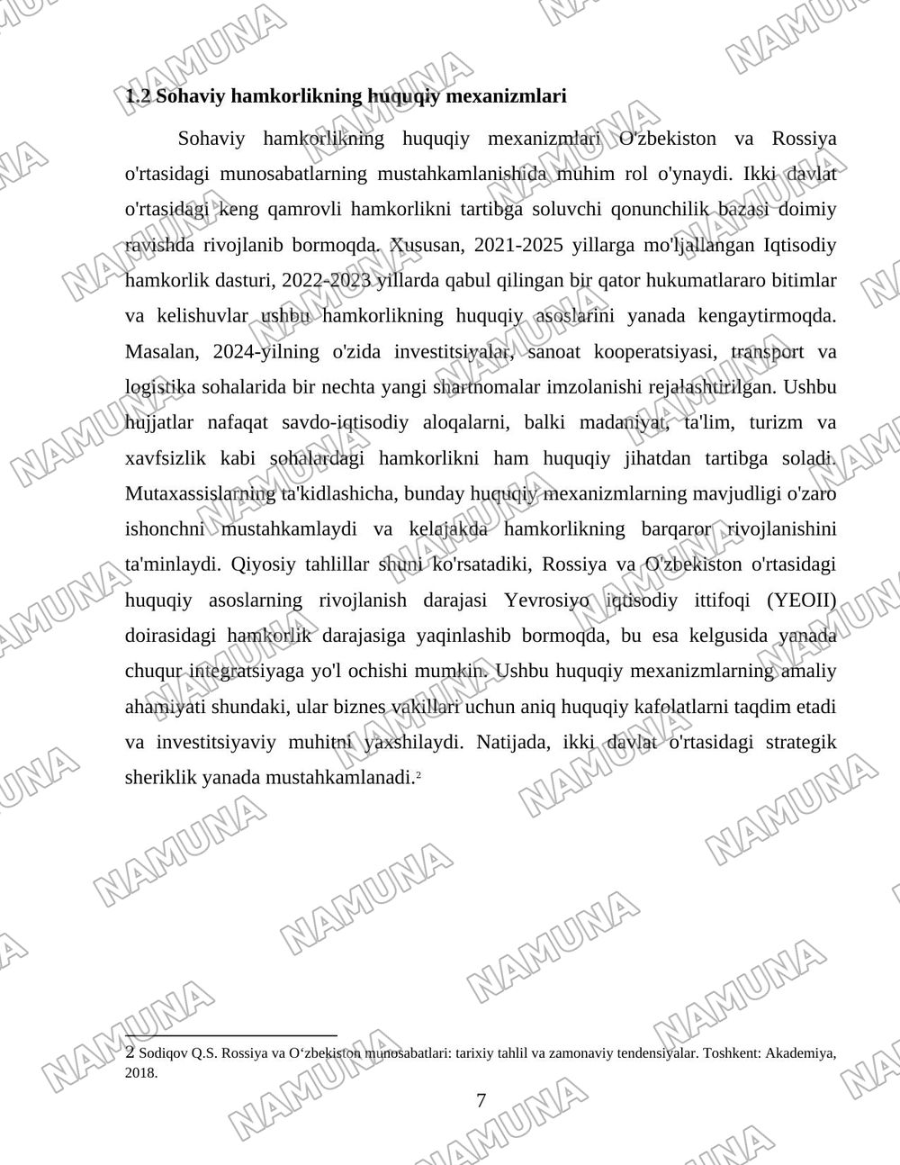 Rossiya va Oʻzbekiston hamkorlik munosabatlarining shakllanishi va rivojlanishi — 7-varaq