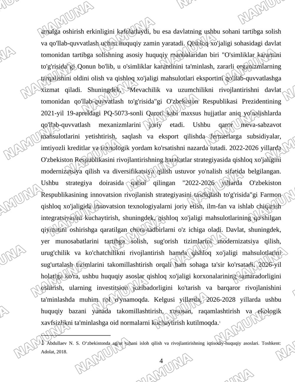 Ózbakistonda qishloq xójaligi korxonalarini davlat tomonidan tartibga solish va qóllab quvvatlash tizimi — 4-varaq