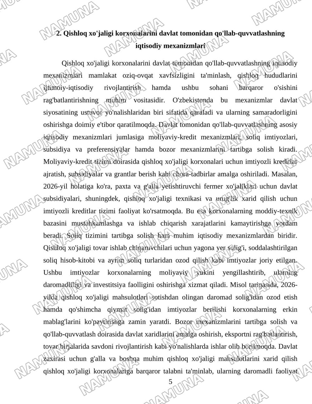 Ózbakistonda qishloq xójaligi korxonalarini davlat tomonidan tartibga solish va qóllab quvvatlash tizimi — 5-varaq