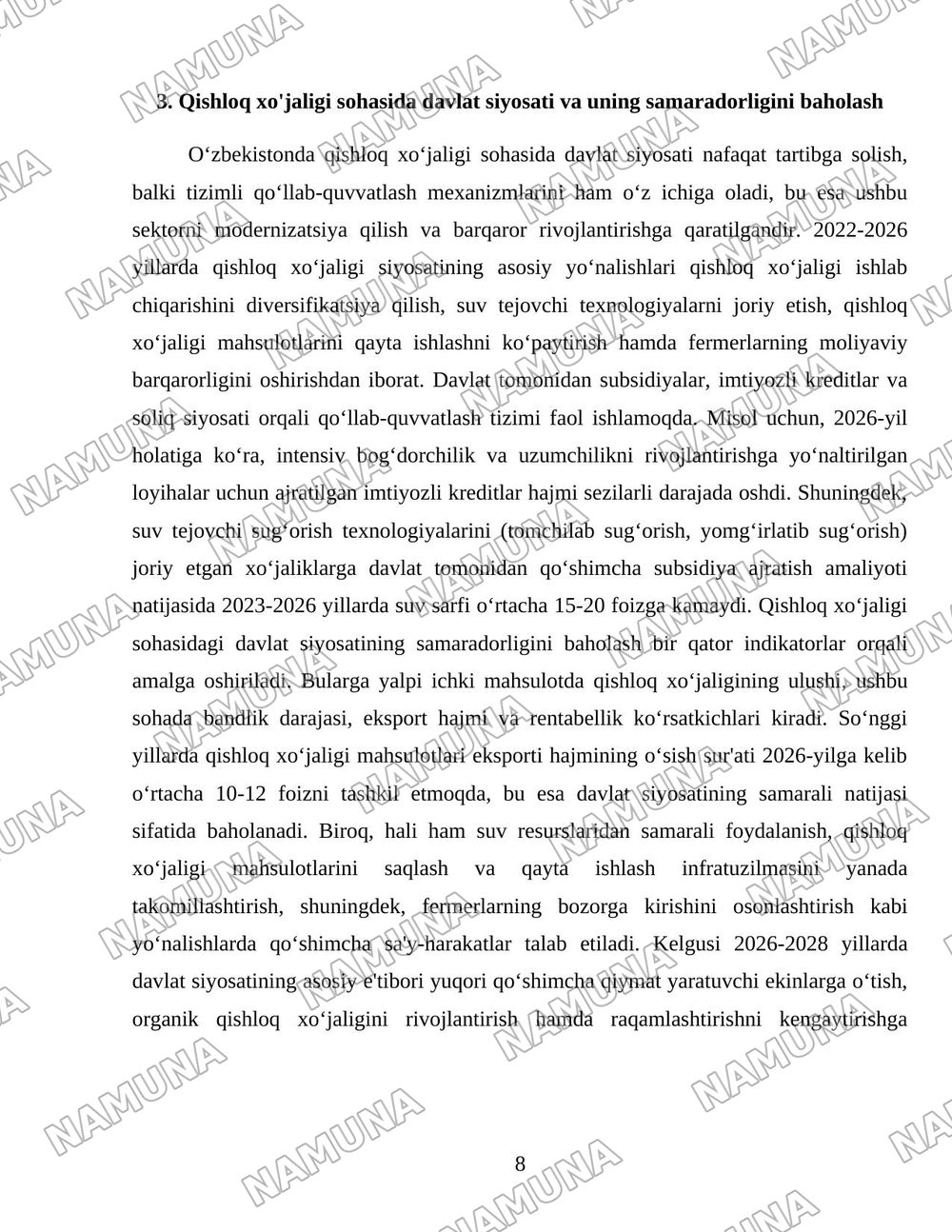 Ózbakistonda qishloq xójaligi korxonalarini davlat tomonidan tartibga solish va qóllab quvvatlash tizimi — 8-varaq